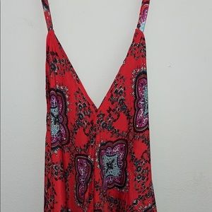 Red and blue printed dress